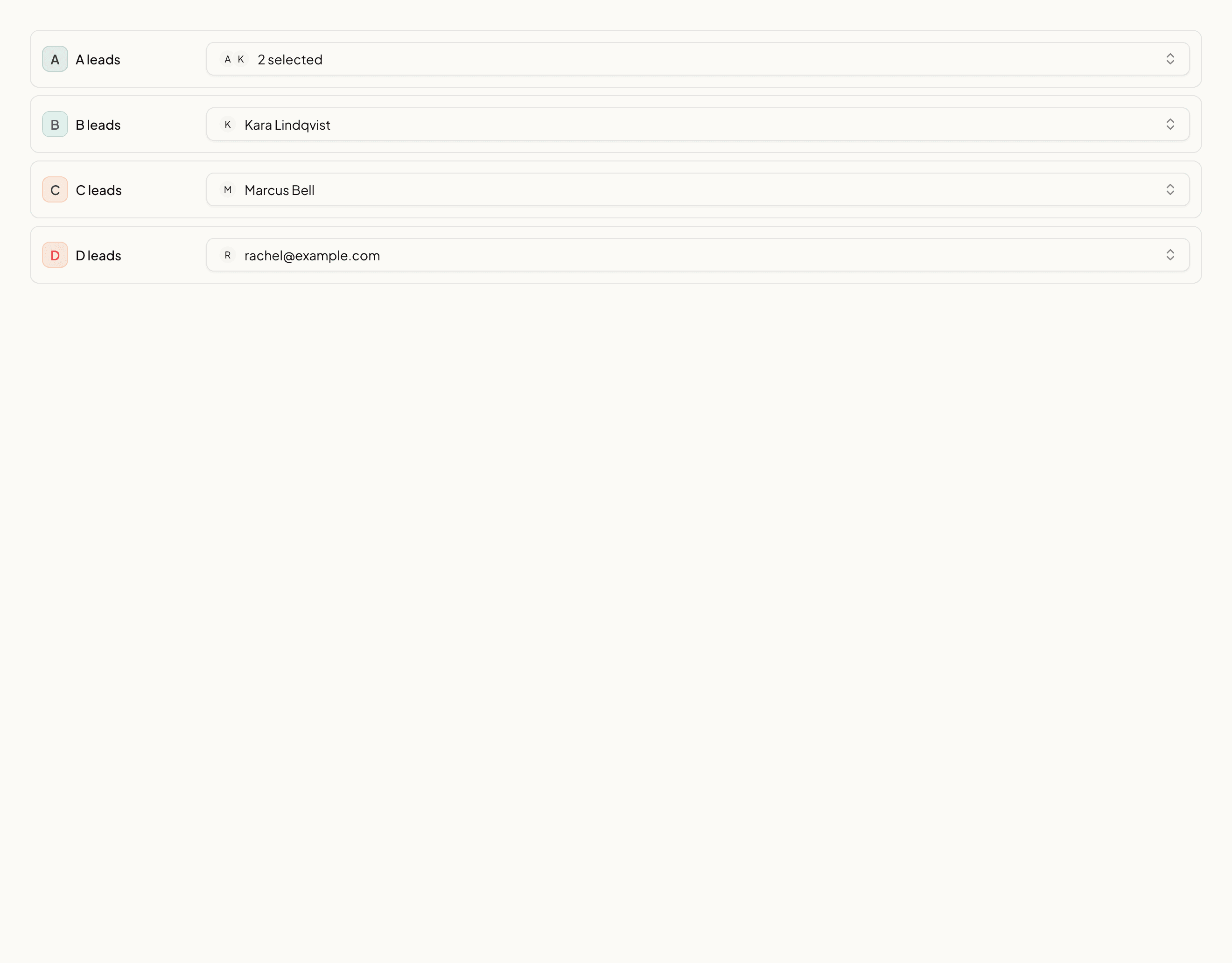 The Lead routing settings page showing different closers assigned to the A, B, C and D tiers.